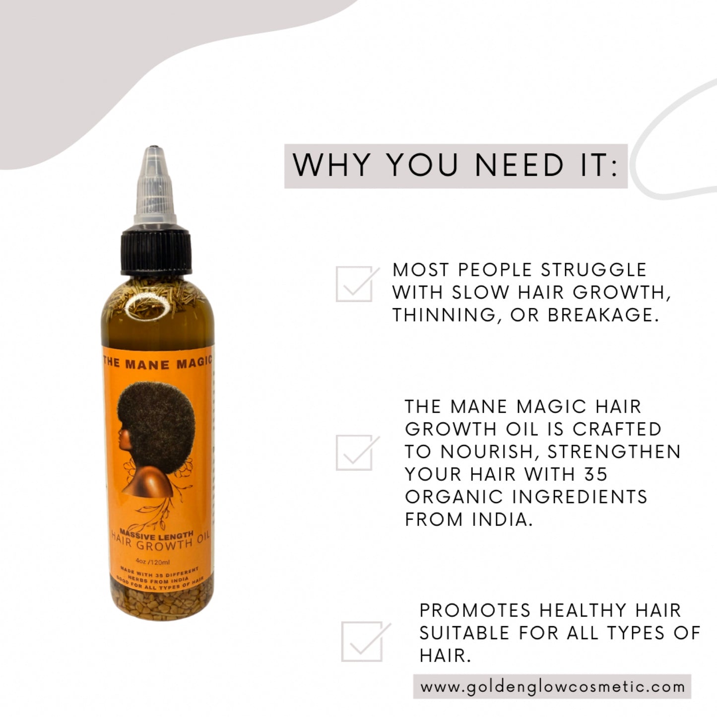 The Mane Magic Hair Growth Oil 4oz Haircare with 35 organic ingredients to stimulate and promote healthy and hair growth